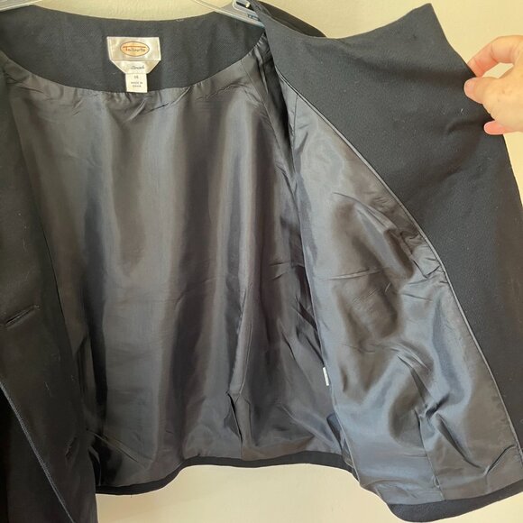 Talbots Sz 14 Black Crop Short Stretch Blazer Jacket 3 Button Swing Coat Lined - Picture 3 of 8